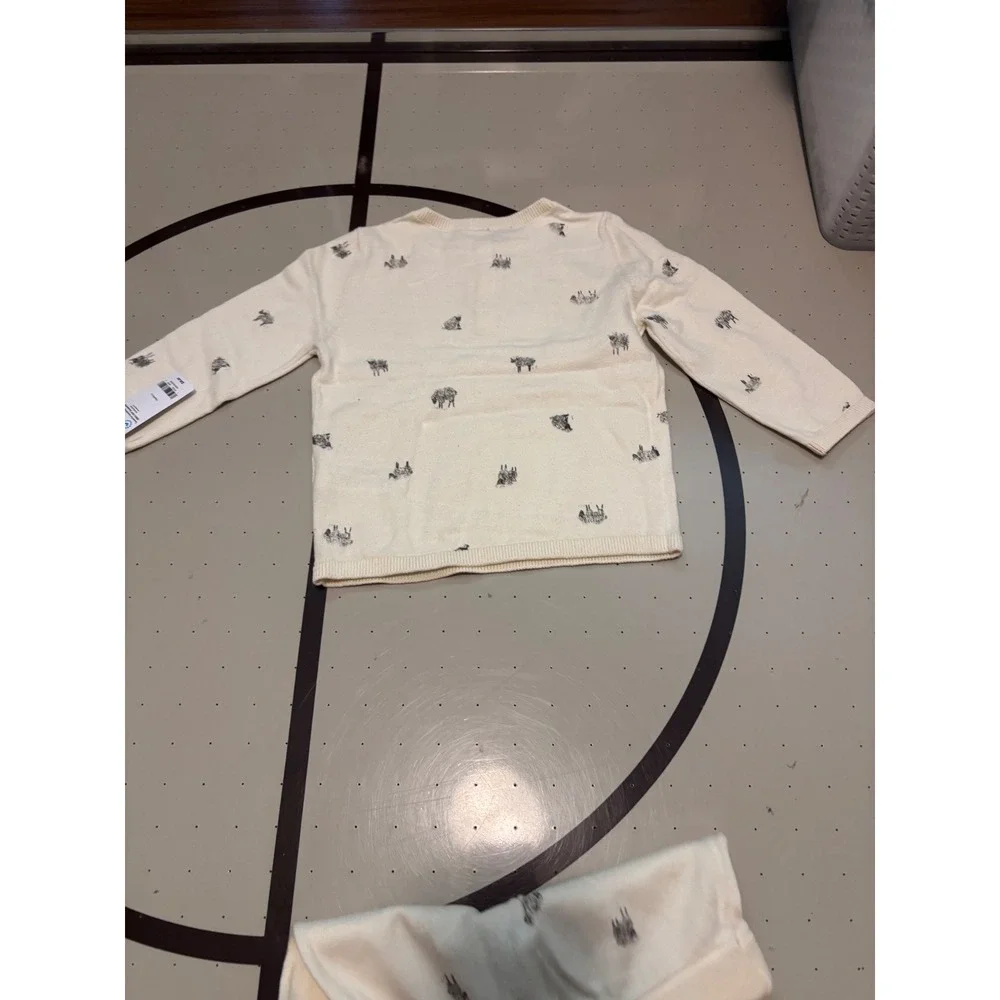 126 Carters Baby 18M Ivory Sheep Print Knit Sweater and Pants 2pc Set  NEW